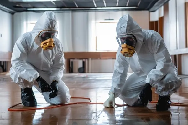 responding to a biohazard splill that restoration services near me is cleaning up
